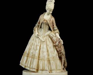 Lot 152: Carl Wegener Alabaster Woman with Dog Sculpture