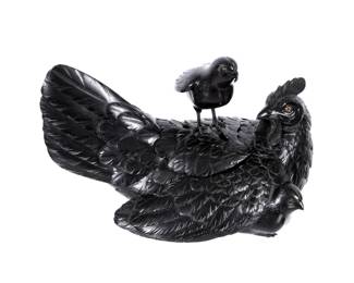 Lot 322: Japanese Meiji Bronze Hen Chick Koro Censer
