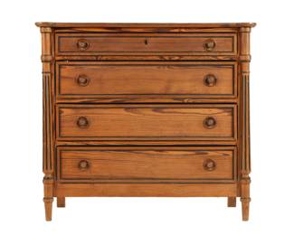 Lot 56: 19th C. French Painted Pine Chest of Four Drawers