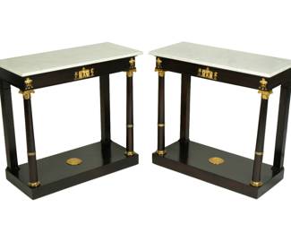Lot 5: Pair French Empire Marble Top Console Tables