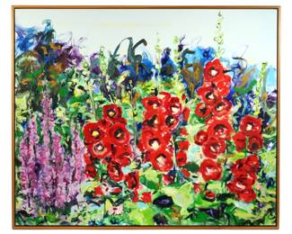 Lot 32: Billy Sullivan Hollyhocks III Garden Landscape