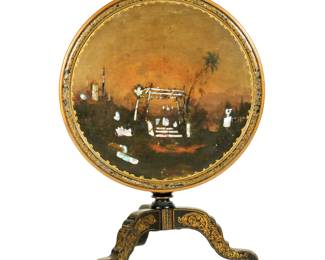 Lot 149: Chinese Export Inlaid Lacquered Tilt Top Table