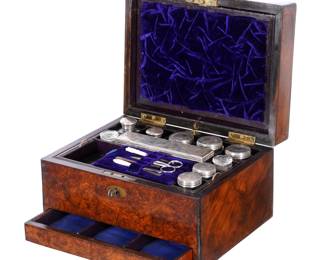 Lot 11: English Burlwood Necessaire de Toilette Travel Box