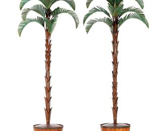 Lot 19: Impressive Pair Tole Palm Tree Torchieres