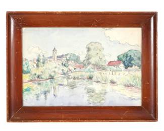 Lot 100: Attr. Paul Signac Watercolor Landscape