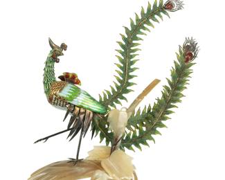 Lot 361: Chinese Enameled Silver Phoenix Bird on Horn