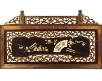 Lot 371: Chinese Bone Inlaid Carved Gilt Wood Panel