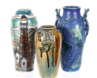 Lot 332: Three Martin Cushman Florida Faience Pottery Vases