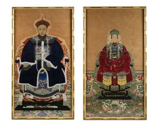 Lot 350: Pair Chinese Ancestral Portraits