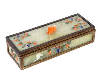 Lot 72: Chinese Jade and Stone Mounted Bronze Box