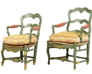 Lot 35: Near Pair French 18th C. Painted Armchairs