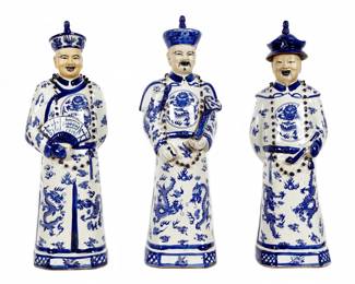 Lot 354: Three Chinese Blue and White Fu Lu Shao Figures