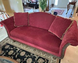Beautiful red velvet Bassett sofa