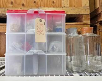 #1538 • Christmas Ornaments and 2 Glass Bottles
