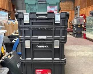 #3102 • Popular Mechanics Plastic Toolbox & 4 Husky Connect Plastic Rolling Toolbox Set
