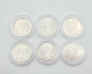 #606 • (6) 1987-2004 1oz American Fine Silver Eagle Dollar

