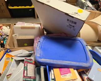 #2226 • Photo Cases, Plastic Totes, Stationary Supplies, Tape, Toaster Oven, Clothes, Napkins
