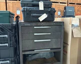 #3104 • Kennedy Metal Rolling Toolbox & Craftsman Buffer with Mop Bucket & PITTSBURGH Master Ball Joint Adapter set & Plastic Toolbox With Tools
