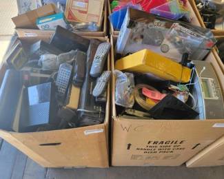 #2550 • Two Boxes of Computer Components VCR Panasonic CD Player
