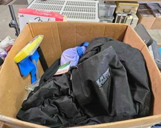 #2506 • 1 Box of Gym Bags Mops Shop Rags Vaccum Bags Trash Bags Irons Toilet Paper
