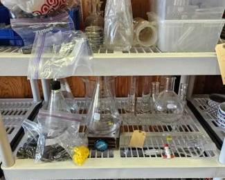 #1542 • 3 Shelves of Chemistry Glassware
