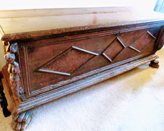 antique coffin trunk chest carved wood