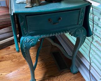 Antique game table, obviously has been painted teal but still a great piece!