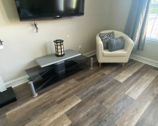 Glass and chrome table and all occasion chair