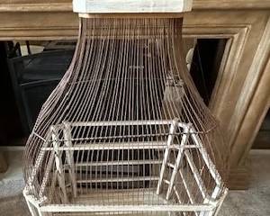 Vintage large painted off white bird cage