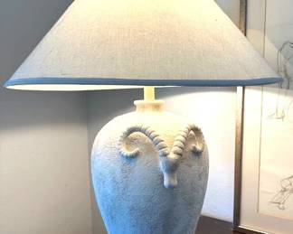 Ram's head art pottery table lamp