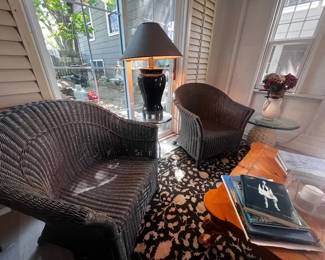 Pair of brown wicker chairs