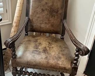 Antique accent chair, leather