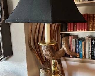 Vintage ram horn table lamp