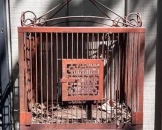 Red Chinese metal bird cage, 13"wide x 18" tall and 9" deep