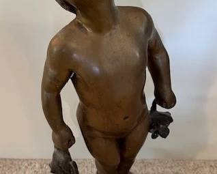 Large bronze sculpture of a nude child with frogs replica of Edith Barreto Parsons - "The Laughing Frog Baby" 29"x 15"