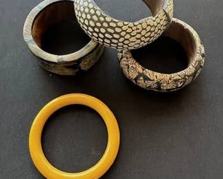 Bakelite and faux snakeskin bracelets