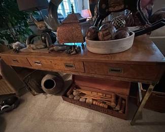 Bernhardt brass and burl desk/table