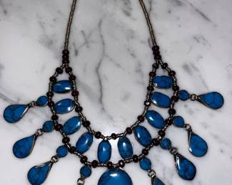 Vintage hand wrapped Tibetan blue Howlite necklace