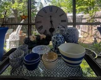 Vintage TG Green blue and white bowl,  ginger jar vases, vintage bowls