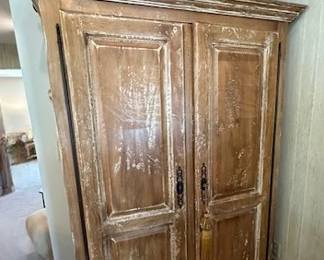 Distressed/weathered armoire with 5 shelves 71" tall x 48"wide x 22"deep
