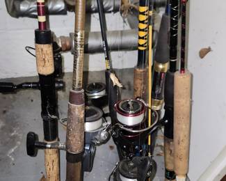 Fishing Poles, Tackle Boxes. 