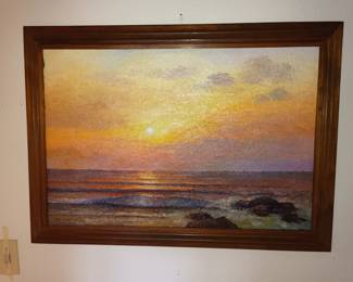 Original oil painting of beach at sunset.  Or sunrise - I wasn't there.