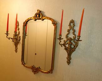 Mirror and set of cherub candleholders