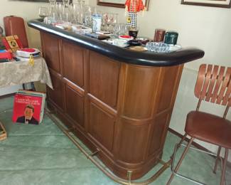 Solid wood bar with brass rail