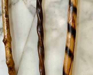 Carved wood walking canes; interesting woods and shapes $10-15