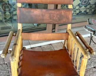 Vintage Leather & Cane Rocker made & shipped from Costa Rico - 47wx19d x 18” floor to seat $250