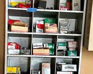 Metal Cubby cabinet $35 sold
Hardware $1/box
Railroad tie Nails $3ea