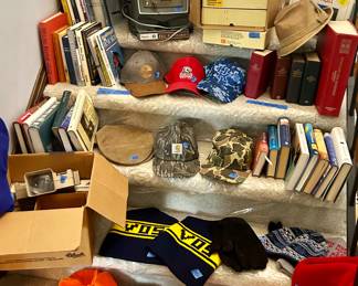 Slide projectors
Ball cap hats most $5ea, 
Dobbs Fedora, 
Duluth Trading Safari Style Hat
Books $2 ea
