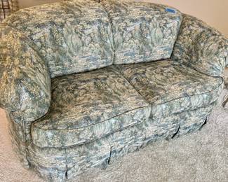 Kravet Water Garden, upholstered loveseat - 67”w x 36”d x 18” floor to seat $300