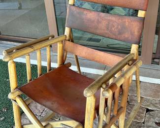 Vintage Leather & Cane Rocker made & shipped from Costa Rico - 47wx19d x 18” floor to seat $250